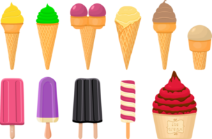 big kit ice cream different types in cone waffle cup png