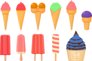 big kit ice cream different types in cone waffle cup png
