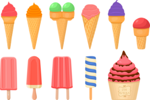 big kit ice cream different types in cone waffle cup png