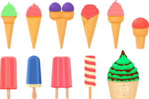 big kit ice cream different types in cone waffle cup png