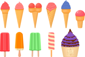 big kit ice cream different types in cone waffle cup png