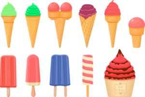 big kit ice cream different types in cone waffle cup png