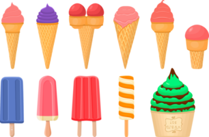 big kit ice cream different types in cone waffle cup png
