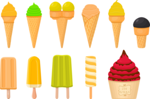 big kit ice cream different types in cone waffle cup png