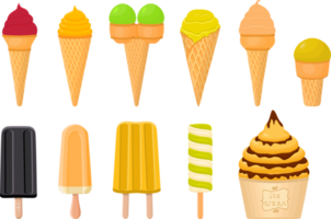 kit grande helado diferentes tipos en cono waffle cup png