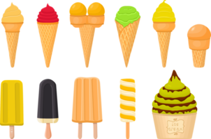 big kit ice cream different types in cone waffle cup png