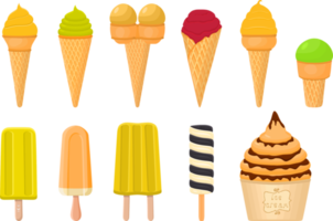 big kit ice cream different types in cone waffle cup png