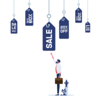 Price incentive retail business concept-Business people with group of fishing hooks with a sale price tag png