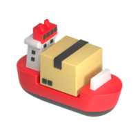 paquete de caja en la ilustración 3d de un buque portacontenedores rojo png