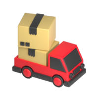 paquete de caja en ilustración 3d de camioneta roja