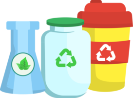 reciclar vidrio, botellas y papeleras con símbolo de reciclaje png