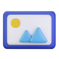 Image photo jpg file mountains and sun landscape picture in a frame 3d icon cartoon minimal style png