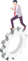 Businessman run on gear isometric png