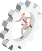 Businessman run on gear isometric png