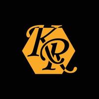 kr logo monograma emblema estilo con plantilla de diseño de forma de corona vector