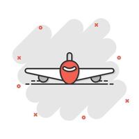 Plane icon in comic style. Airplane cartoon vector illustration on white isolated background. Flight airliner splash effect business concept.