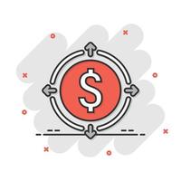 Money revenue icon in comic style. Dollar coin cartoon vector illustration on white isolated background. Finance structure splash effect business concept.