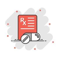 icono de prescripción en estilo plano. ilustración de vector de documento rx sobre fondo blanco aislado. concepto de negocio de papel.