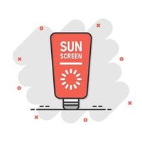 Sun protection icon in flat style. Sunblock cream vector illustration on white isolated background. Spf care business concept.