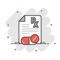 Prescription icon in flat style. Rx document vector illustration on white isolated background. Paper business concept.