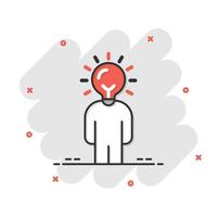 People with bulb icon in comic style. idea cartoon vector collection illustration on white isolated background. Brain mind splash effect business concept.