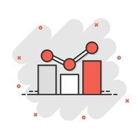 creciente icono de gráfico de barras en estilo cómico. aumentar la ilustración de vector de dibujos animados de flecha sobre fondo blanco. concepto de negocio de efecto de salpicadura de progreso infográfico.