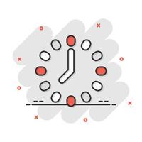 Clock icon in comic style. Watch cartoon vector illustration on white isolated background. Timer splash effect business concept.