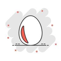 Egg icon in comic style. Breakfast cartoon vector illustration on white isolated background. Eggshell splash effect business concept.