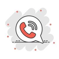 Mobile phone icon in comic style. Telephone talk cartoon vector illustration on white isolated background. Hotline contact splash effect business concept.