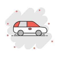 icono de coche en estilo cómico. ilustración de vector de dibujos animados de vehículo de automóvil sobre fondo blanco aislado. concepto de negocio de efecto de salpicadura de sedán.