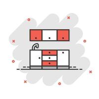 icono de muebles de cocina en estilo cómico. ilustración de vector de dibujos animados de cocina sobre fondo blanco aislado. concepto de negocio de efecto de salpicadura de sala de cocina.