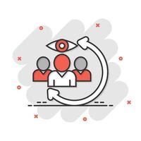 People surveillance icon in comic style. Search human cartoon vector illustration on white background. Partnership splash effect business concept.