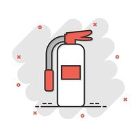 Extinguisher icon in comic style. Fire protection cartoon vector illustration on white isolated background. Emergency splash effect business concept.