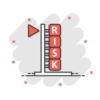Risk level icon in comic style. Result cartoon vector illustration on white isolated background. Assessment splash effect business concept.