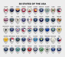 puntero o marcador de mapa de estado de estados unidos con plantilla de diseño de colección de banderas vector