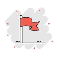 Flag icon in comic style. Pin cartoon vector illustration on white isolated background. Flagpole splash effect business concept.