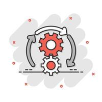 Workflow icon in comic style. Gear effective cartoon vector illustration on white isolated background. Process organization splash effect business concept.