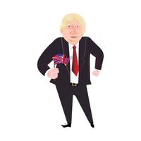 London, United Kingdom, 07 July 2022, Boris Johnson full length vector portrait. The resignation of the British prime minister. Boris Johnson holds UK flag.