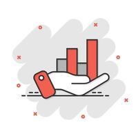 Growth revenue icon in comic style. Diagram with hand cartoon vector illustration on white isolated background. Finance increase splash effect business concept.