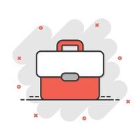 Briefcase icon in comic style. Businessman bag cartoon vector illustration on white isolated background. Portfolio splash effect business concept.