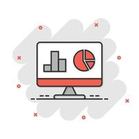 Website analytics icon in comic style. SEO data cartoon vector illustration on white isolated background. Computer diagram splash effect business concept.