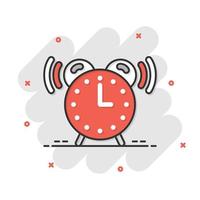 Clock icon in comic style. Watch cartoon vector illustration on white isolated background. Timer splash effect business concept.