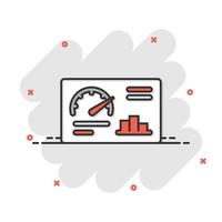 Dashboard icon in comic style. Finance analyzer cartoon vector illustration on white isolated background. Performance algorithm splash effect business concept.