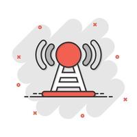 Antenna tower icon in flat style. Broadcasting vector illustration on white isolated background. Wifi business concept.