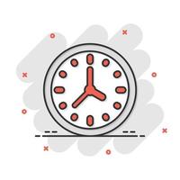 Clock icon in comic style. Watch cartoon vector illustration on white isolated background. Timer splash effect business concept.