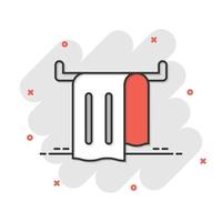 icono de toalla de baño en estilo cómico. ilustración de vector de dibujos animados de toallita sobre fondo blanco aislado. concepto de negocio de efecto de salpicadura de limpieza de higiene.