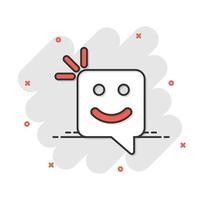 icono de sms feliz en estilo cómico. mensaje discurso burbuja dibujos animados vector ilustración sobre fondo blanco aislado. concepto de negocio de efecto de salpicadura de sobre.