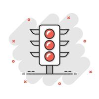 Semaphore icon in comic style. Traffic light cartoon vector illustration on white isolated background. Crossroads splash effect business concept.