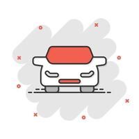 icono de coche en estilo cómico. ilustración de vector de dibujos animados de vehículo de automóvil sobre fondo blanco aislado. concepto de negocio de efecto de salpicadura de sedán.