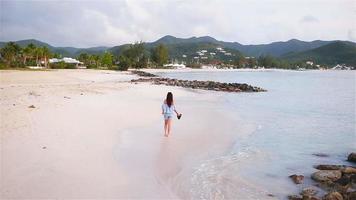 hermosa mujer joven caminando en la playa video